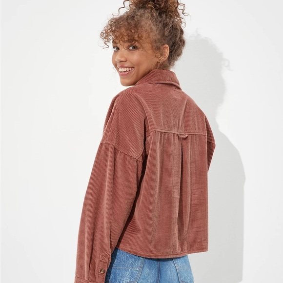 American Eagle Corduroy Crop Button Down Shirt - Picture 3 of 6